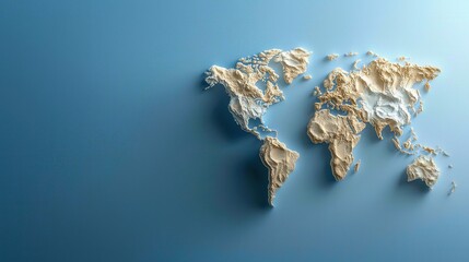 Poster - A blue background with a map of the world made of sand
