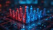 © miss irine - Chess game with red blue team pieces on circuit board. Cybersecurity breach simulation concept. Strategy digital attack threat protection. IT security information technology.