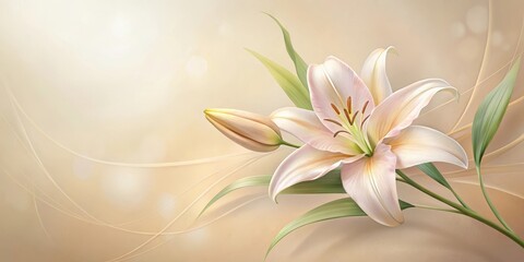 Wall Mural - Elegant Pale Lily Blossom with Delicate Curves and Soft Background