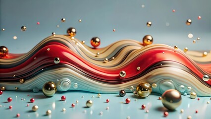 Wall Mural - abstract wavy background with metallic spheres