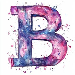 Wall Mural - watercolor letter b with galaxy texture and splatter