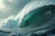 © miss irine - Massive ocean wave cresting, with turquoise water, sky. Powerful nature element, water splash, surfing, big wave for extreme water sports. Ideal for travel, vacation, summer, ocean coast.