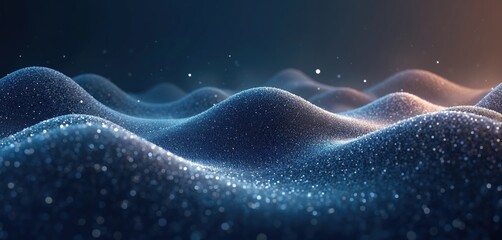 Leinwandbilder - Abstract digital landscape with glowing dots. Futuristic illustration with 3D dynamic wave-shaped array. Tech background with light effects. Modern network, sci-fi visualization, future concept,