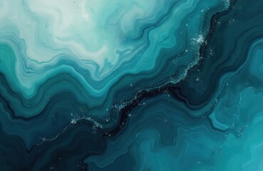 Poster - Abstract teal blue, green marble background liquid texture. Swirls, waves, patterns create visual interest. Use for modern tech backgrounds, artistic presentations, digital designs. Great for