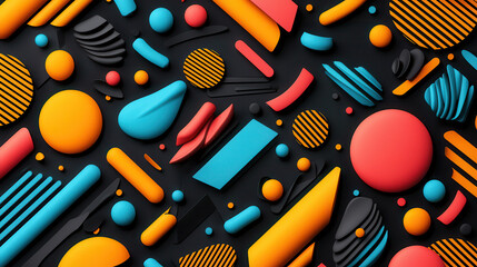 Aufkleber - Vibrant abstract pattern with dynamic shapes and bold colors, featuring circles, stripes, and geometric forms on dark background. design is energetic and visually striking