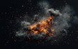© creatfive - Fiery explosion with sparks and smoke against a dark background. The explosion is predominantly orange and yellow with gray smoke billowing around it. Tiny sparks are scattered throughout the image