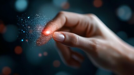 Futuristic holographic ad interface featuring a glowing neon marketing panel floating in cyberspace with a human hand interacting with an AI driven advertising system in ultra detailed