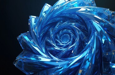 Fototapete - Abstract blue crystal swirl on dark background. Geometric design features light, shine, glow. Modern tech art, digital render. Energy, futuristic, science, technology.