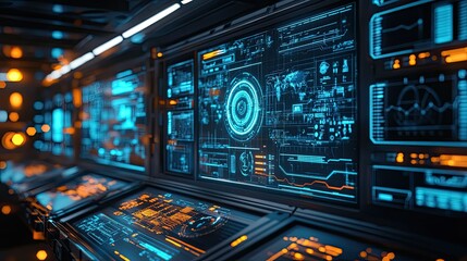 AI holograms in a futuristic control center ensuring global security and safety through digital monitoring
