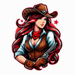 © drawscontent - 'Logotipo gráfico vectorial de chica vaquera del oeste en estilo póster, una ilustración de emblema colorido en formato EPS10, ideal para branding temático del oeste audaz.'