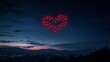 © Atmospheric stock - Heart-shaped drone light show at night over mountain landscape