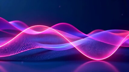 Wall Mural - neon pink and blue particle waves move across a dark background