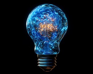 Poster - A generative AIcreated blue light bulb, glowing with complex digital technology patterns, representing intelligent innovation and futuristic ideas, ultradetailed, highdefinition