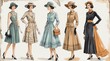 © SaraSorayya - Vintage Fashion Illustration Featuring Elegant Women in 1950s Style Dresses