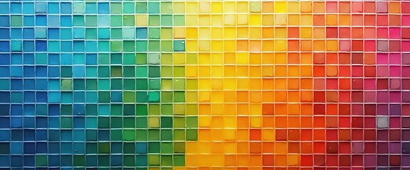 a close up of a rainbow colored mosaic tile wall