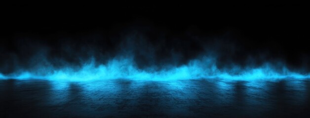 Fototapete - Abstract dark background, illuminated with blue light and fog on the asphalt floor. Empty scene for product presentation