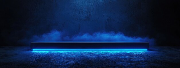 Fototapete - Abstract dark background, illuminated with blue light and fog on the asphalt floor. Empty scene for product presentation