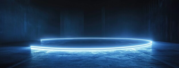 Fototapete - Abstract dark background, illuminated with blue light and fog on the asphalt floor. Empty scene for product presentation