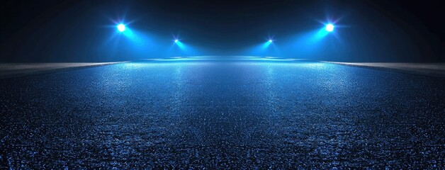 Fototapete - Abstract dark background, illuminated with blue light and fog on the asphalt floor. Empty scene for product presentation