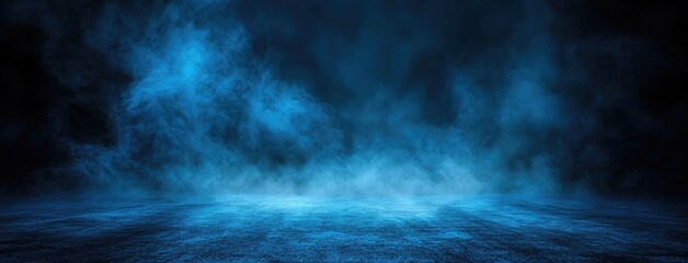 Fototapete - Abstract dark background, illuminated with blue light and fog on the asphalt floor. Empty scene for product presentation