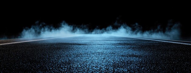 Fototapete - Abstract dark background, illuminated with blue light and fog on the asphalt floor. Empty scene for product presentation