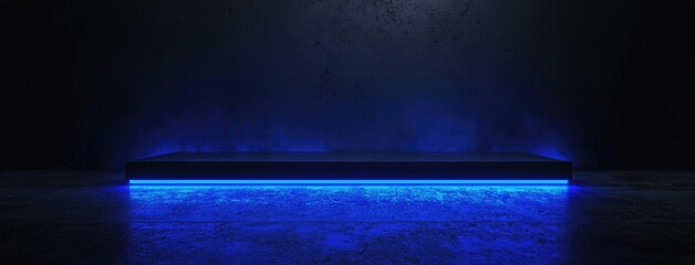 Fototapete - Abstract dark background, illuminated with blue light and fog on the asphalt floor. Empty scene for product presentation