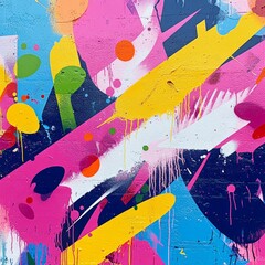 Aufkleber - Energetic Graffiti: A Vibrant Symphony of Colors and Textures on a Brick Wall Surface, Exploding with Urban Art Style.