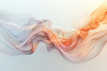 Poster - Abstract flowing waves of orange and gray intertwine, creating a dynamic and ethereal composition against a soft white background, evoking fluidity and lightness.