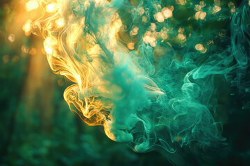 Poster - An abstract representation of colliding colorful smoke and light, creating an otherworldly and ethereal aesthetic.
