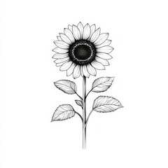 Aufkleber - Elegant Monochrome Sunflower: A Detailed Line Art Illustration on a White Background