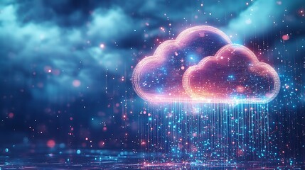 Futuristic cloud displaying digital rain of glowing data in blue picture