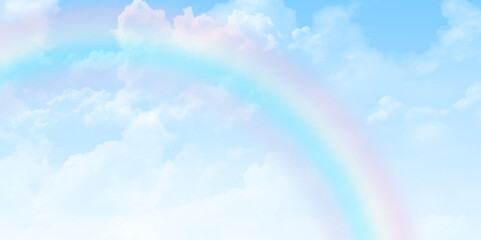 Aufkleber - Beautiful blue sky with white clouds and rainbow effect.