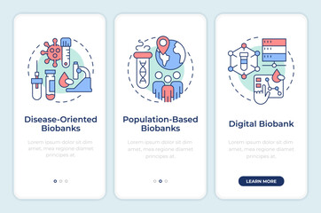 Wall Mural - biobanks classification onboarding mobile app screen. bio specimens. walkthrough 3 steps editable gr