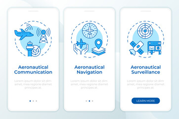 Wall Mural - aeronautical technology blue onboarding mobile app screen. walkthrough 3 steps editable graphic inst