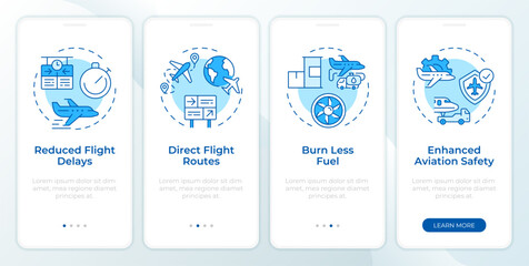 Wall Mural - air control benefits blue onboarding mobile app screen. walkthrough 4 steps editable graphic instruc
