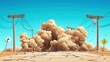 © 2D_Jungle - Explosive dust cloud erupts on desert road animation arid landscape dynamic perspective creative concept
