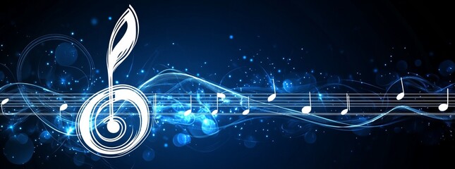 Wall Mural - a blue background with a musical note on it. vector music note on a dark blue background, vector ill