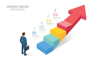 Wall Mural - business success infographic with arrow isometric 5 steps, career growth, and achievement concept, v