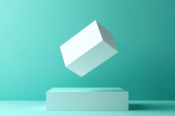 Poster - Floating white geometric shapes against a turquoise backdrop create a modern and minimalistic design