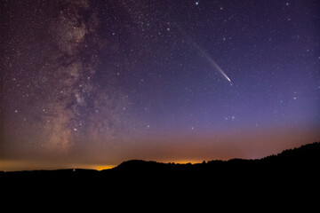 Wall Mural - comet c2023a3 tsuchinshan atlas with milky way stars photographed from northern hemisphere in octobe