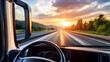 © Daniel - Driver's view from a commercial vehicle on a scenic highway during sunset hours 