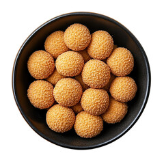 Wall Mural - Top view of a delicious looking Amaretti on a dark bowl isolated on a white transparent background