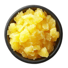 Wall Mural - Top view of a delicious looking Granita al Limone on a dark bowl isolated on a white transparent background