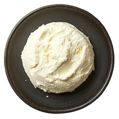 Wall Mural - Top view of a delicious looking Ricotta Mousse on a dark plate isolated on a white transparent background