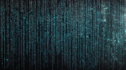 Abstract background of teal digital code cascading down a dark surface, suggesting a technological or futuristic theme, ideal for a website or presentation banner