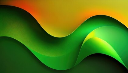 Fototapete - abstract green wave pattern with gradient yellow-orange background, layered paper texture, modern fluid design for branding

