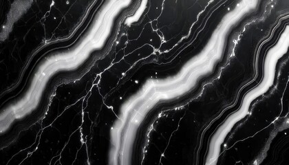 Aufkleber - black and white marble texture with fluid abstract pattern, high-contrast stone surface, modern background for design and branding

