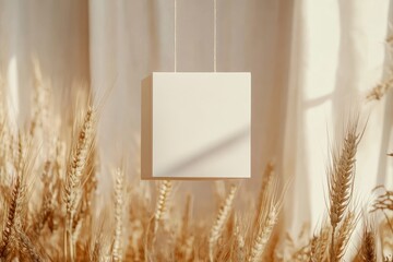 Fototapete - Minimalist decor featuring a blank canvas suspended in a field of golden wheat at sunset