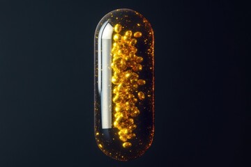 Aufkleber - Golden capsule filled with shimmering particles suspended in dark background