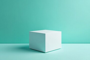 Fototapete - Minimalistic cube display on a vibrant teal background highlighting modern design concepts